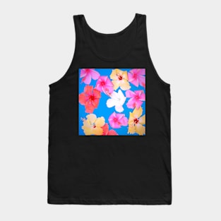 Colorful Hibiscus Floating in a Pool Tank Top